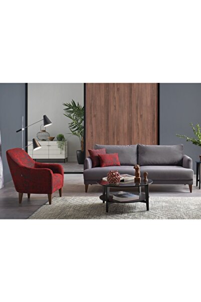 Enza Home Fiore Berjer, Keten Dokulu - Kırmızı