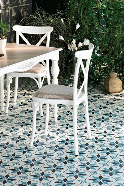 Enza Home Gina Sandalye Keten Dokulu Kumaş - Beyaz