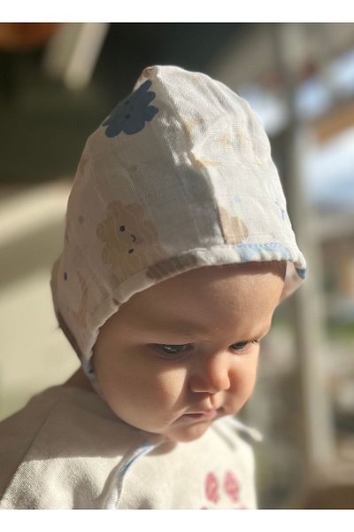 runbaby 3-9 Months Baby Bonnet - Single Layer Muslin, Double Sided - Cloud