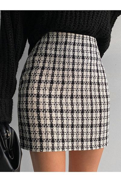 BRUNO AMOS Tweed Mini Black and White Textured Skirt