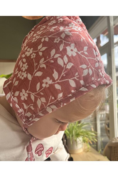 runbaby قبعة أطفال من الموسلين منقوشة بالزهور باللون الوردي لعمر 3-9 أشهر