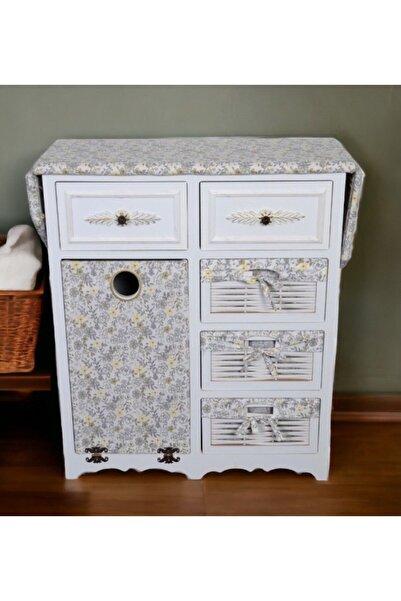 Genel Markalar Woodluck Ahşap Kirli Sepetli Çekmeceli Dolaplı Ütü Masası Beyaz