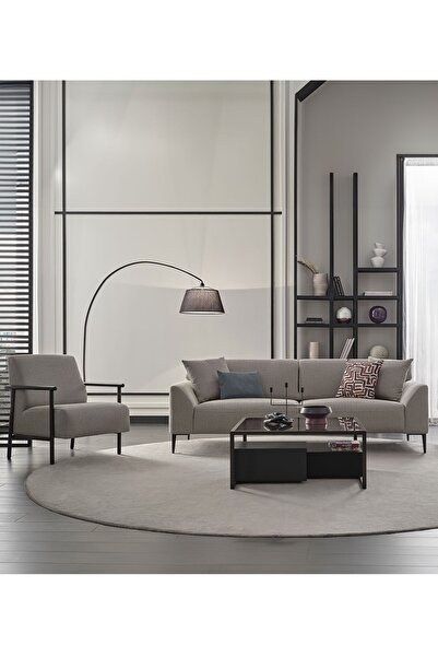 Enza Home Berta Yataklı Koltuk Takımı, Keten Dokulu 3 1 - Bej