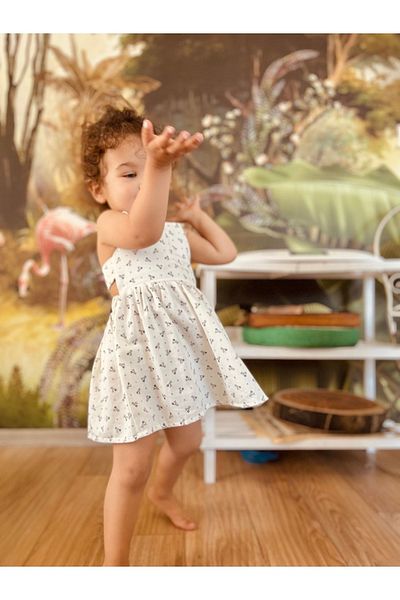 Kidsabu Girl's Daisy Dress with Back String Detail - Baby Dress with Tiny Flower Pattern 100% Cotton -