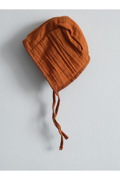 runbaby 3-12 Months Baby Bonnet Hat - Double Layer and Muslin Double Sided, Cinnamon