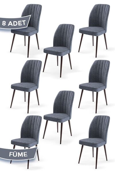 Canisa Platinum Serisi, Üst Kalite Yemek Odası Sandalye, 8 Füme Sandalye, Met...