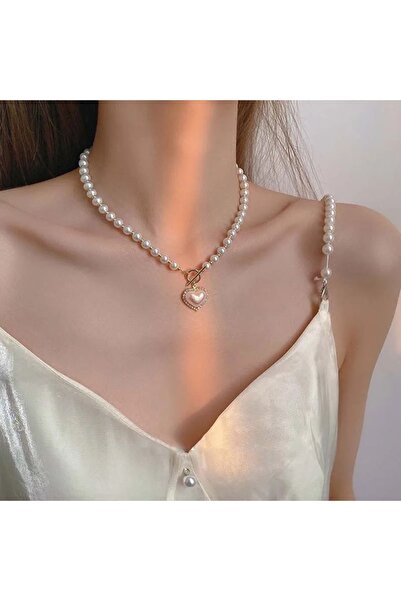 B.BOXED Kalp detaylı inci kolye