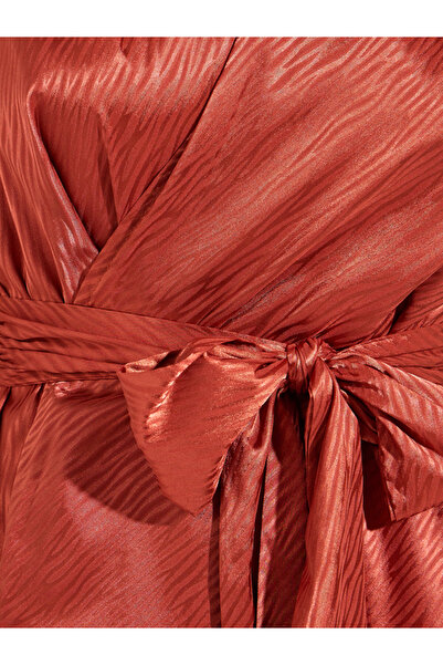 Causey By Styli Jacquard Satin Wrap Top with Tie Waist