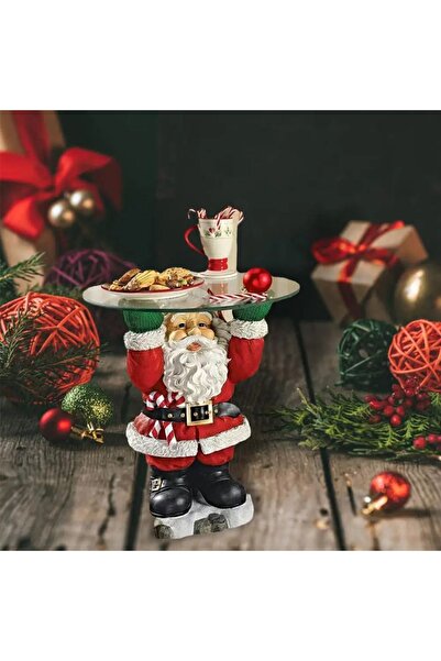 Genel Markalar Tepsi Tutan Noel Baba Heykeli Kırmızı Beyaz 11x21 Cm (TEPSİ DAHİL DEĞİLDİR)