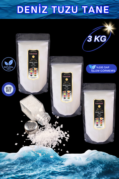 Hanzade Bitkisel Saf Deniz Tuzu Tane Granül İyot İlavesiz 1 Kg x 3 Adet