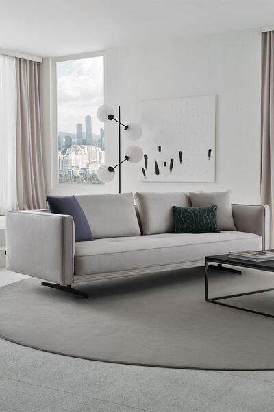 Enza Home Dakar 2'li Koltuk, Kadife Dokulu - Açık Gri