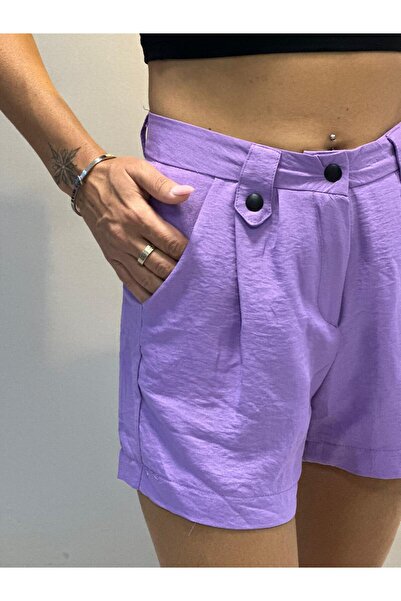 CAN ÇAPAR Kadın Yüksek Bel Düğme Detaylı Pamuk-Elastan Şort