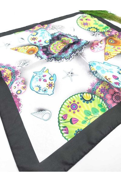 Fular Marketi Creatures Pattern - Rayon Silk Bandana Price Is for 1 Piece