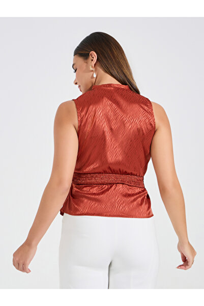 Causey By Styli Jacquard Satin Wrap Top with Tie Waist