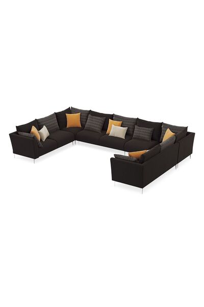 Enza Home Mayfair Köşe Koltuk Kombinasyon 8 - Kahve Antrasit