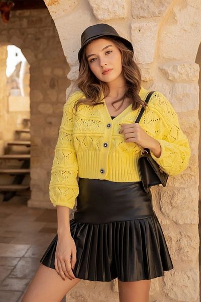 İKLİM LİFE Black Mini Pleated Leather Skirt