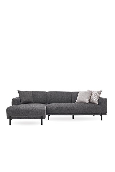 Enza Home Terra Yataklı Köşe, Keten Dokulu, Sol Köşe - Antrasit