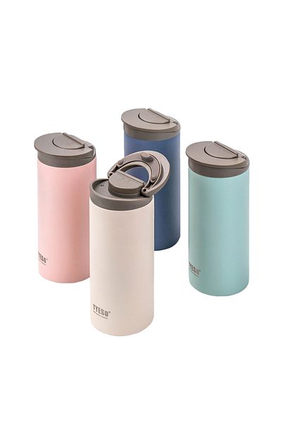 Tyeso White Stainless Steel - Vacuum Flat Thermos with 360ml Handle Carry