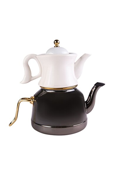 Karaca Retro Midi Emaye Porselen Demlikli Çaydanlık Takımı Siyah