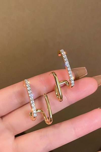 Diloshtrend Design Kadın Trent Gold Zirkon Taşlı Küpe