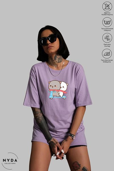 Nyda Collections Μπλουζάκι Unisex Cotton Oversize - Crew Neck, Bubu Dudu Motor Printed, κοντό μανίκι