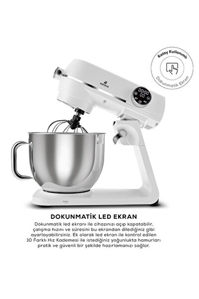 Karaca Multichef Artisan Digital Ekran 7 Litre Döküm Stand Mikser Pearl White 1800w