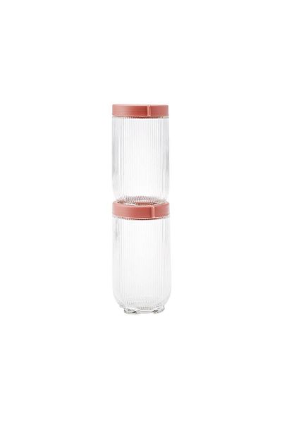 Karaca Ribbed 2-Piece Glass Jar/Storage Container 900 ml