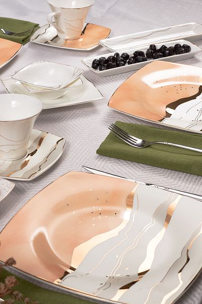 Karaca Fine Pearl Ocaso 26 Pieces Square Breakfast Set for 6 People