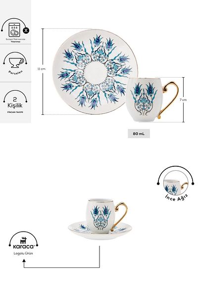 Karaca STD Iznik 2-Personen-Kaffeetassen-Set – 80 ml Classic