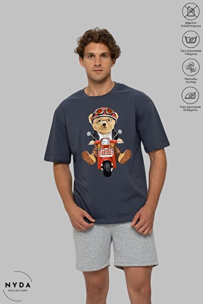 Nyda Collections تي شيرت بأكمام قصيرة ورقبة دائرية للجنسين مطبوع عليه تيدي بي...