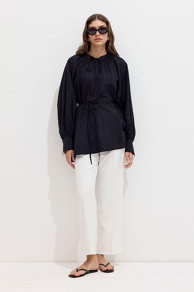 Manuka Black Voile Tunic - Lace Detailed