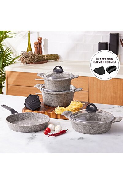 Karaca Bio Granit Brian 9 Parça Döküm Tencere Seti