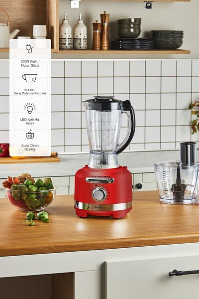Karaca Multiblend Artisan Retro Food Processor Metalic Red