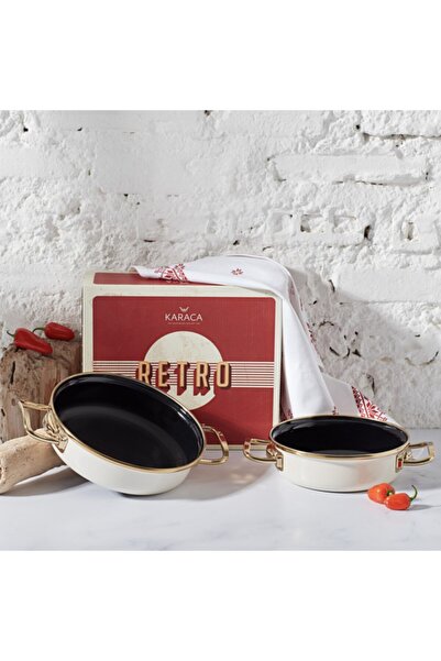 Karaca Retro Emaye 2li Krem Sahan Set