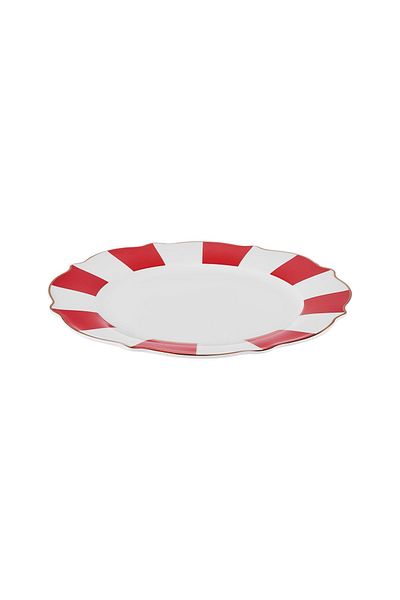 Karaca New Romantic Thick Striped Cake Plate 21 cm Red