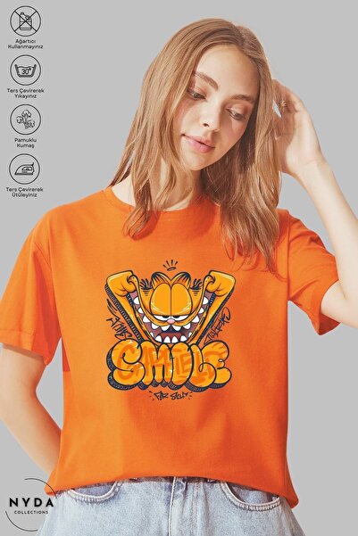 Nyda Collections Tricou supradimensionat din bumbac unisex cu imprimeu Garfie...