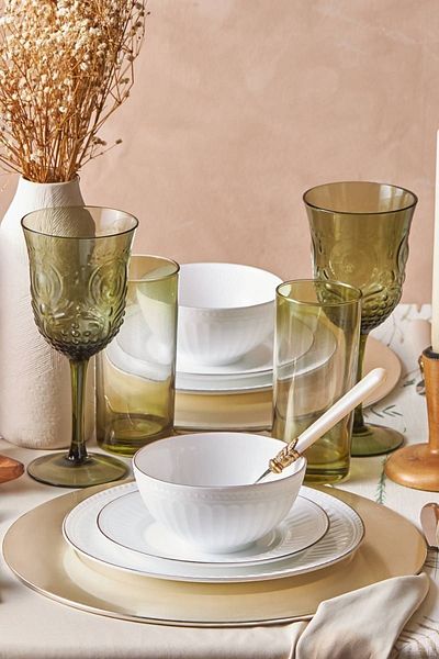 Karaca Romans Opal Glass 18 Piece Dining Set for 6 People