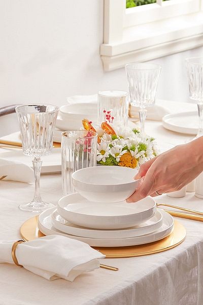 Karaca Streamline New Saturn Gold 59 Piece 12-Person New Bone Dining Set