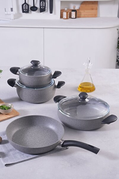 Karaca Biogranit Avanos 7 Piece Pot and Pan Set Gray