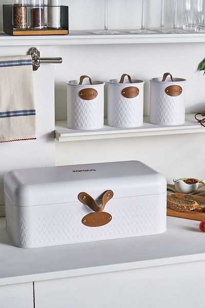 Karaca Lina Carbon Steel Bread Box Storage Container Gift White