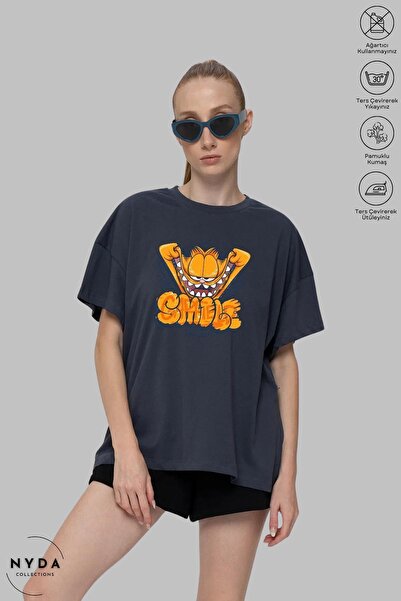 Nyda Collections Tricou supradimensionat din bumbac unisex cu imprimeu Garfie...