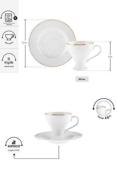 Karaca Biga Coffee Cup Set for 6 People 90 ml