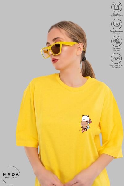 Nyda Collections تي شيرت قطني كبير الحجم مطبوع عليه سكوتر Bubu Dudu - رقبة دا...