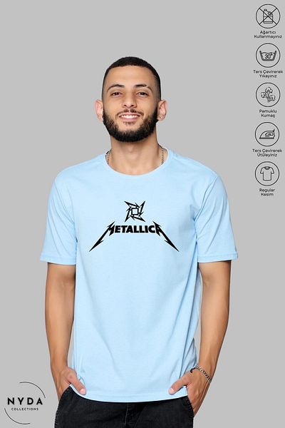 Nyda Collections Βαμβακερό μπλουζάκι με στάμπα Metallica Unisex Oversize - Crew Neck, κοντό μανίκι