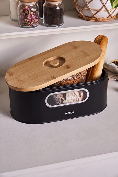 Karaca Stream 2in1 Bread Box/Cutting Board Black