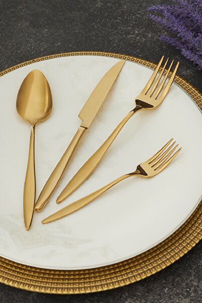 Karaca Ilıca Gold 24 Parça 6 Kişilik Çatal Kaşık Bıçak Seti Gold