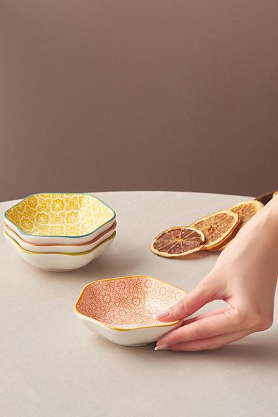 Karaca Floral Green Hexagon Snack Bowl 10 Cm