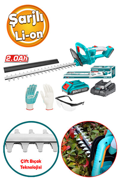 TOTAL Şarjlı Elektrikli Çit Kesme Makinası Akülü Lion THTLI20461 Tek Bataryalı Çim Gül Bitki Budama