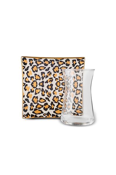 Karaca 12 Piece Leopard Square Tea Set for 6 People