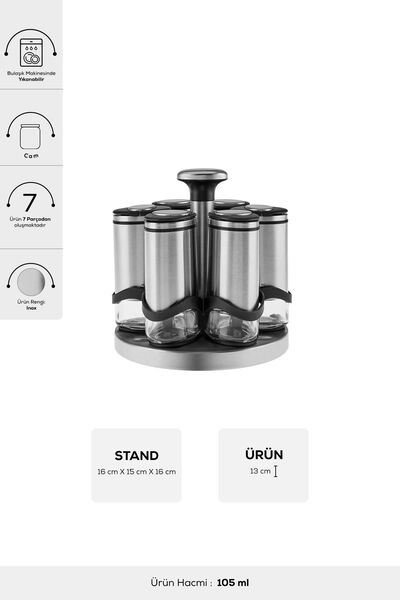 Karaca Walter Inox 6-piece Round Spice Set with Stand